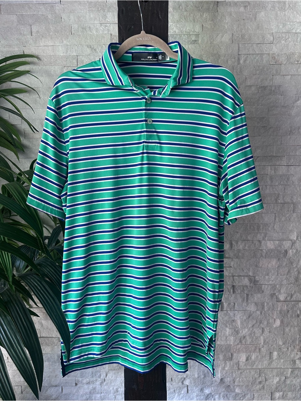 Ralph Lauren Blue Green Striped Performance Golf Polo Size M